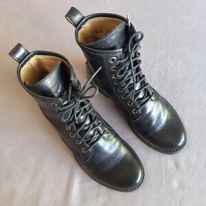 Frye Veronica Lace-Up Black Leather Combat Boot